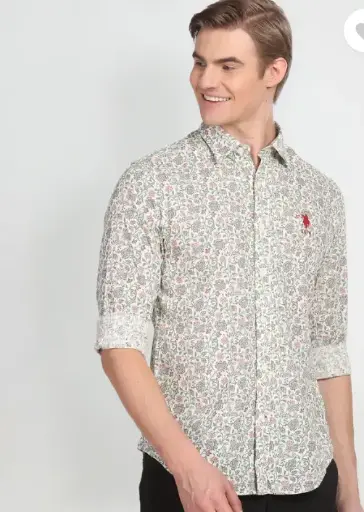 U.S. Polo Assn. Denim Co.  Men Slim Fit Printed Spread Collar Casual Shirt